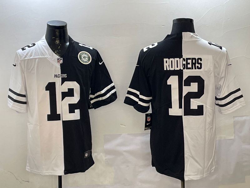 Men Green Bay Packers 12 Rodgers White Black Fashion 2025 Nike Limited NFL Jersey style 2